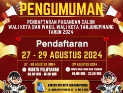 Pilwako Tanjungpinang, KPU Kota Tanjungpinang Buka Pendaftaran Selama Tiga Hari