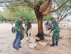 Sambut MTQ Provinsi Riau, Danramil Bengkalis Lakukan Pembersihan Sampah